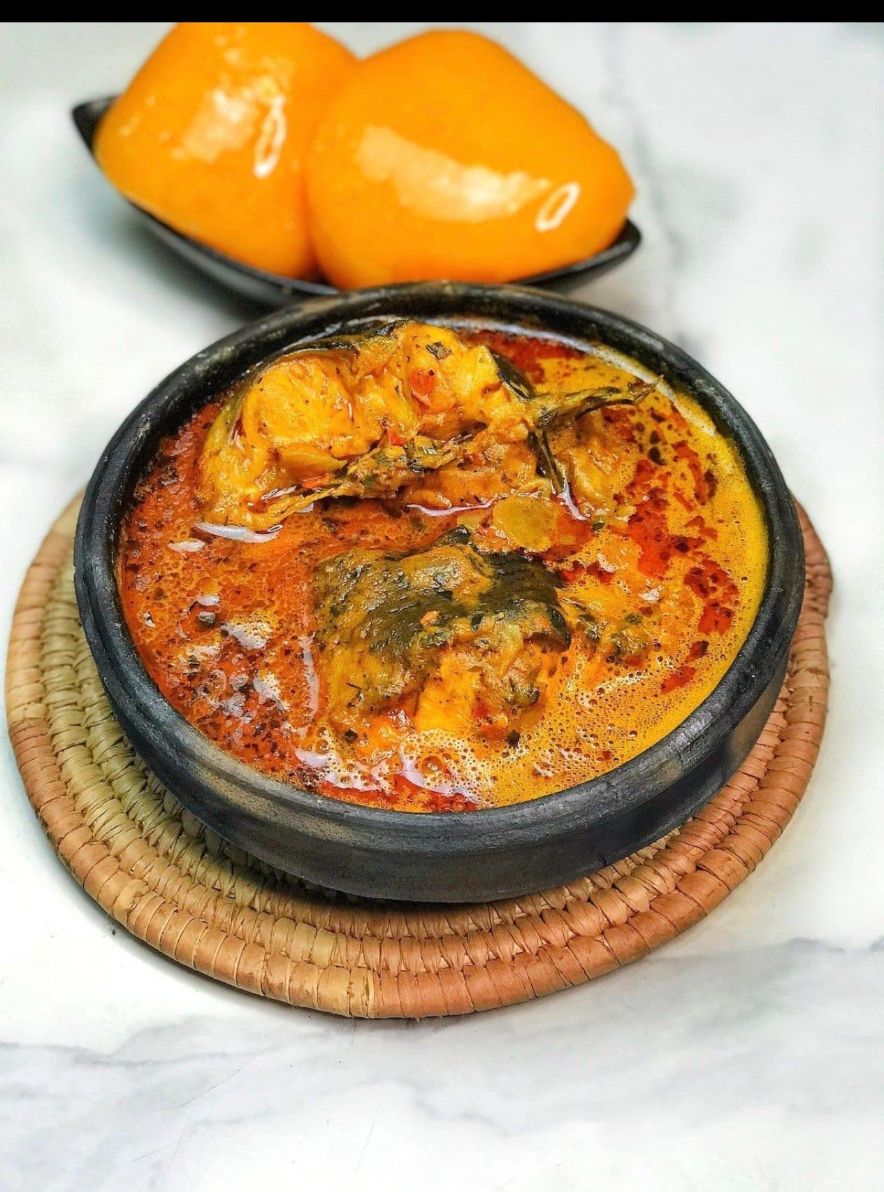 Catfish Banga soup and starch